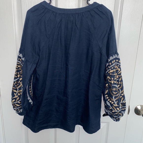 Archaic Greek Kori Embroidered Linen Contrast Paisley Sleeve Tunic - Women - Picture 7 of 7